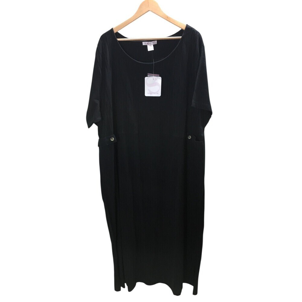 Silhouettes Black Cotton Maxi Dress Size 4X Moody Chic Office Goth Whimsigoth